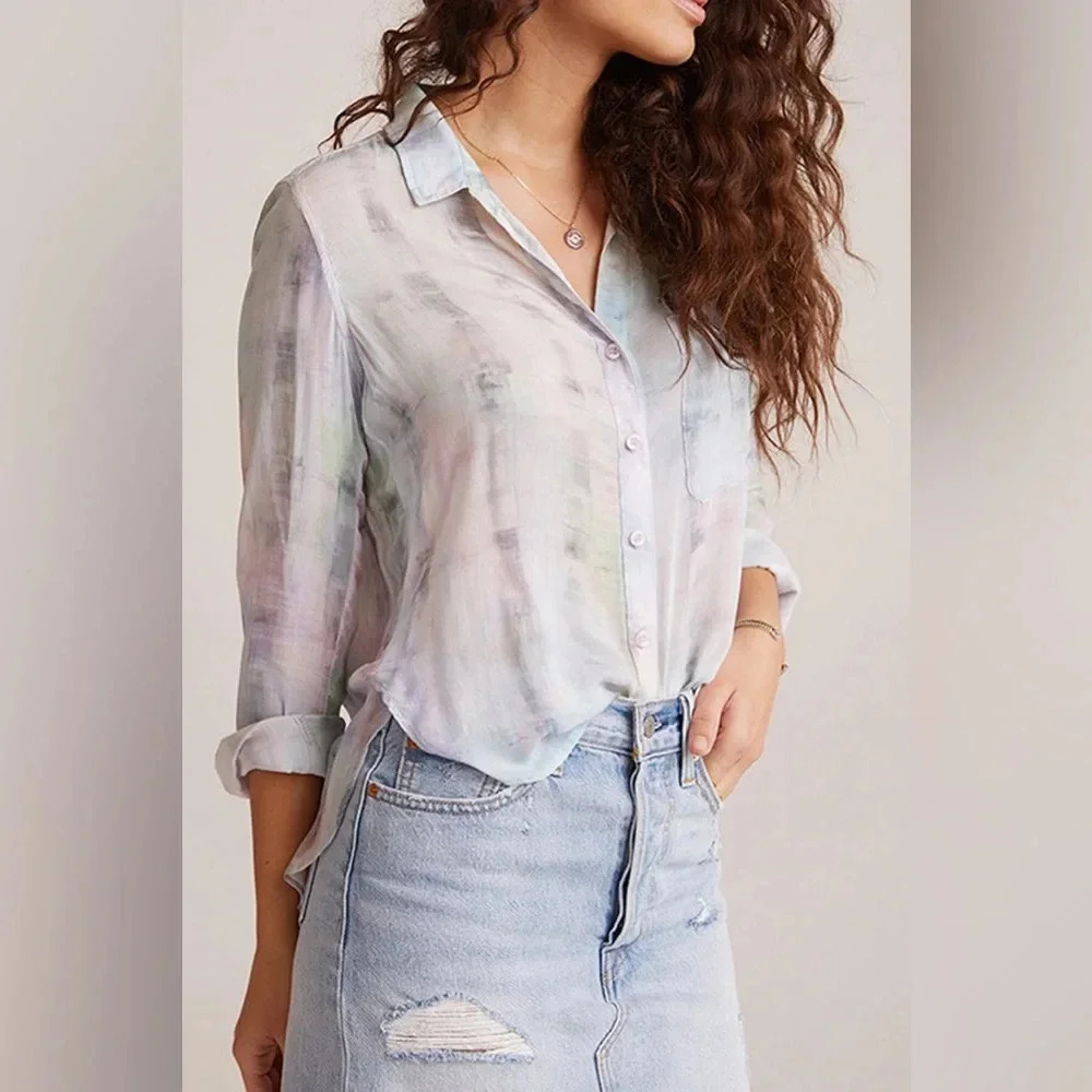Bella Dahl Tie-dye High/low Button Down Shirt In Etheral Pastel size Small